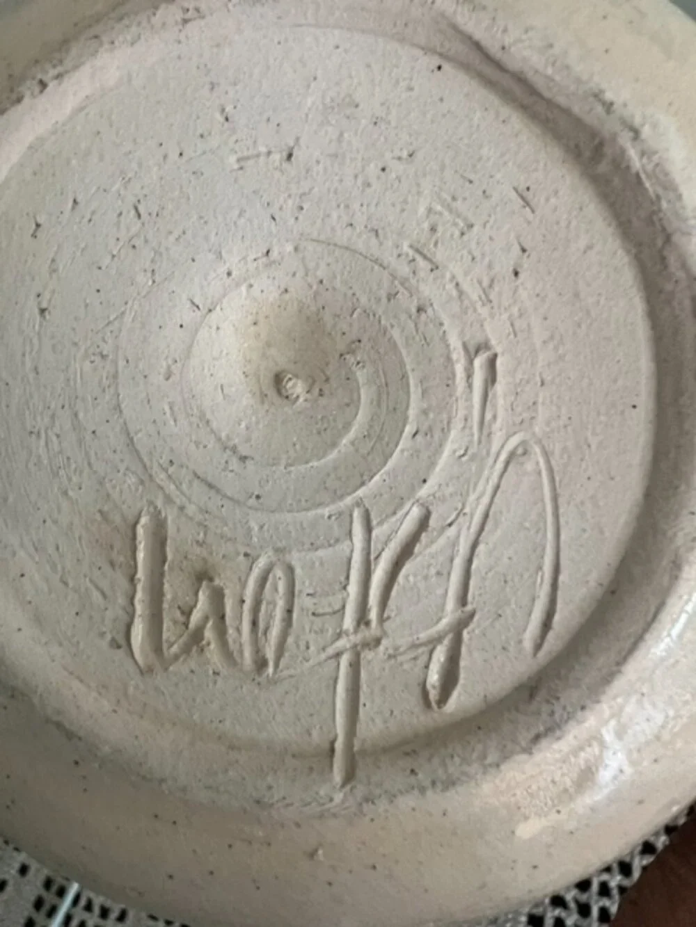 Pottery Stoneware Mug Handpainted Leaves Signed by Artist